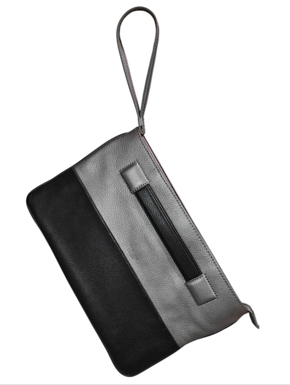 PERLINA NEW YORK Genuine Leather Two Tone Wristlet Clutch Purse